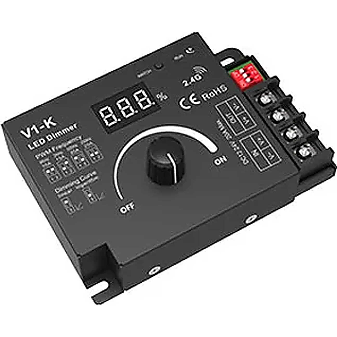 V1-K rotary LED dimmer, 1 channel and 20 A with digital display, 12-48 V DC, IP20