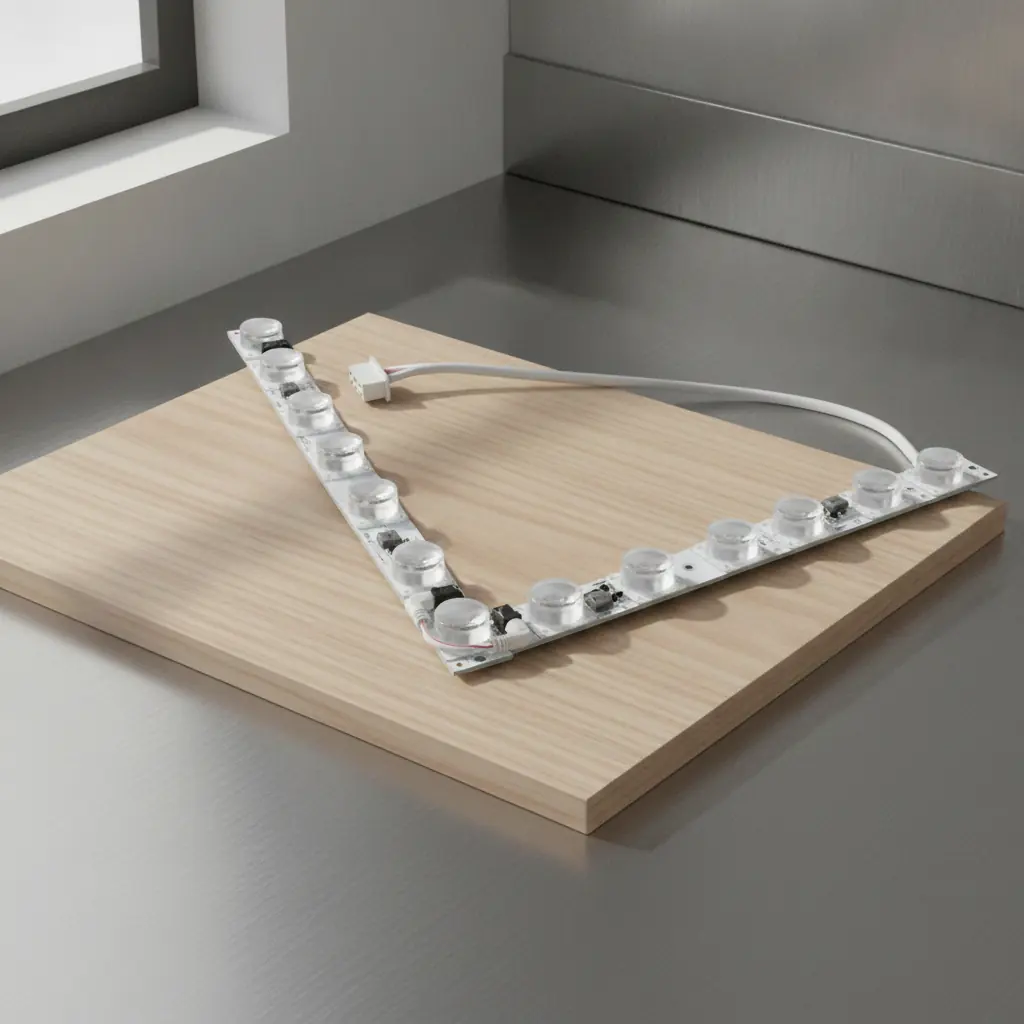 Montagem angular de duas barras LED rígidas 27W Samsung com cabo de alimentação para caixa de luz perimetral