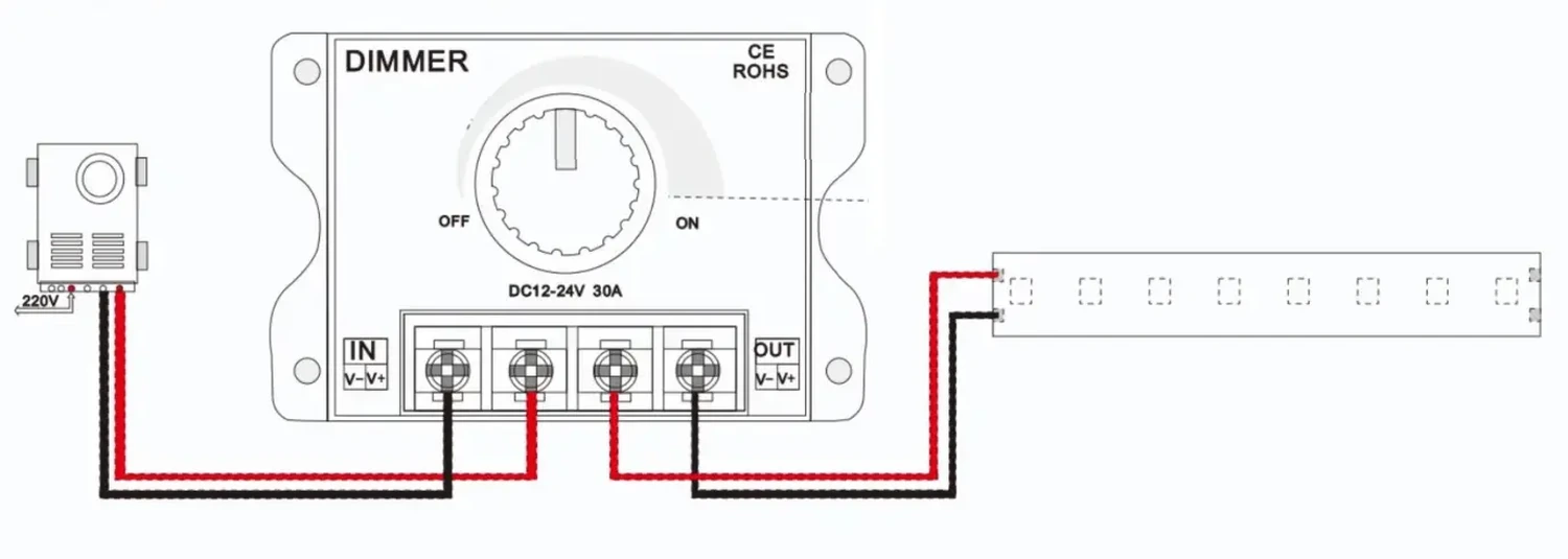 Controlador Dimmer LED 30A 12V-24V – Regulador PWM monocolor — gallery/gpt dim30 am2 esquema