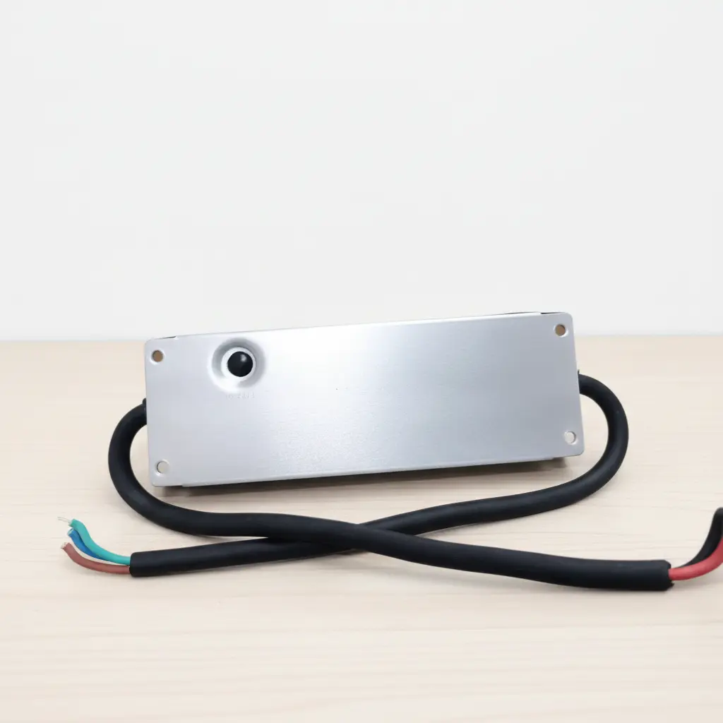 Potentiomètre de réglage du Mean Well XLG-150-12-A 150W IP67 Vue arrière de l’alimentation LED Mean Well XLG-150-12-A 150W IP67 avec potentiomètre intégré pour régler le courant de sortie