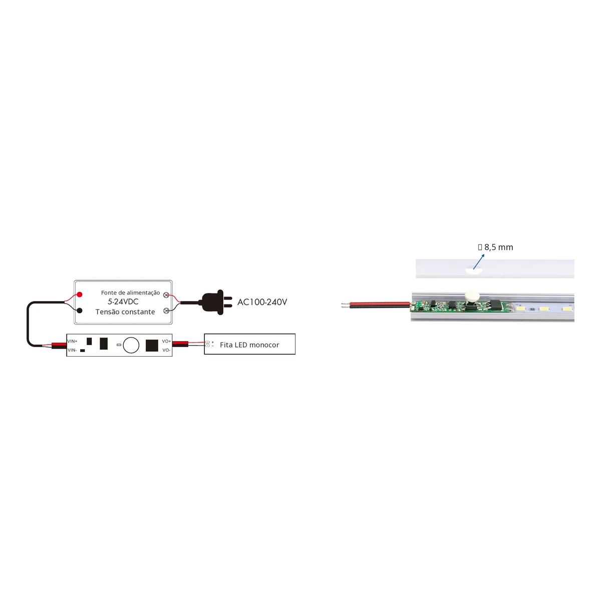 Ligação e instalação do dimmer LED Skydance V1-A Dimmer LED Skydance V1-A: esquema oficial de ligação e instalação