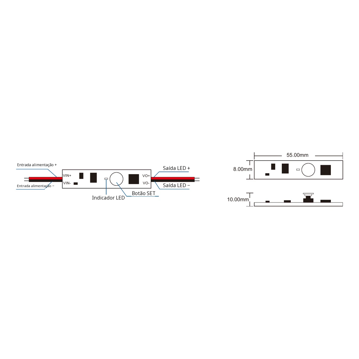 Dados e dimensões do dimmer LED Skydance V1-A Dimmer LED Skydance V1-A: dados técnicos, controlos e desenho de dimensões