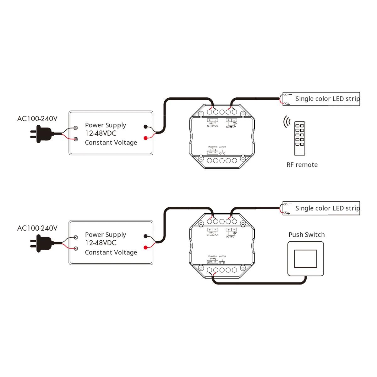 Skydance V1-H LED dimmer official wiring and installation diagram
