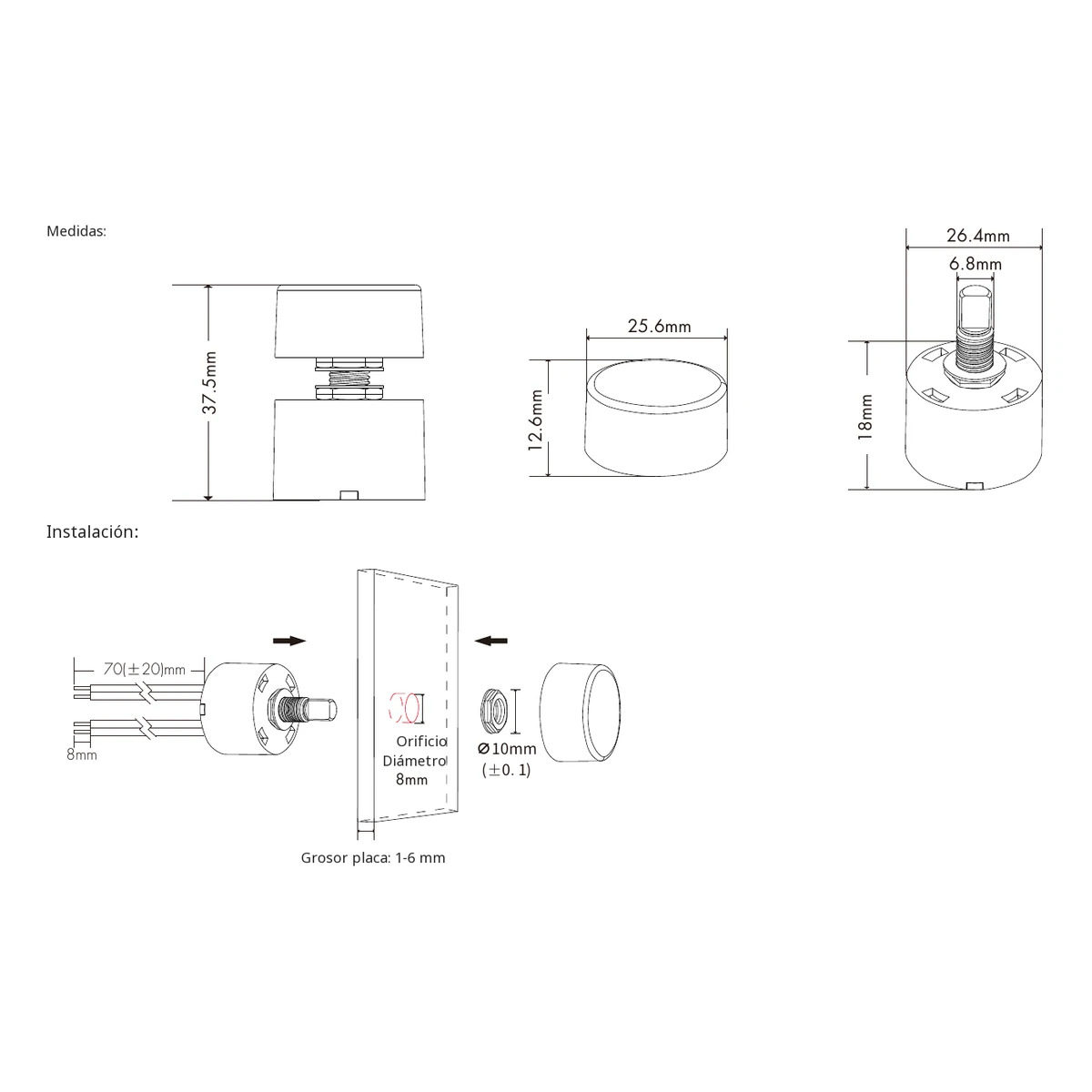 Dimmer LED Skydance V1-KN: ficha técnica, controles y croquis de dimensiones