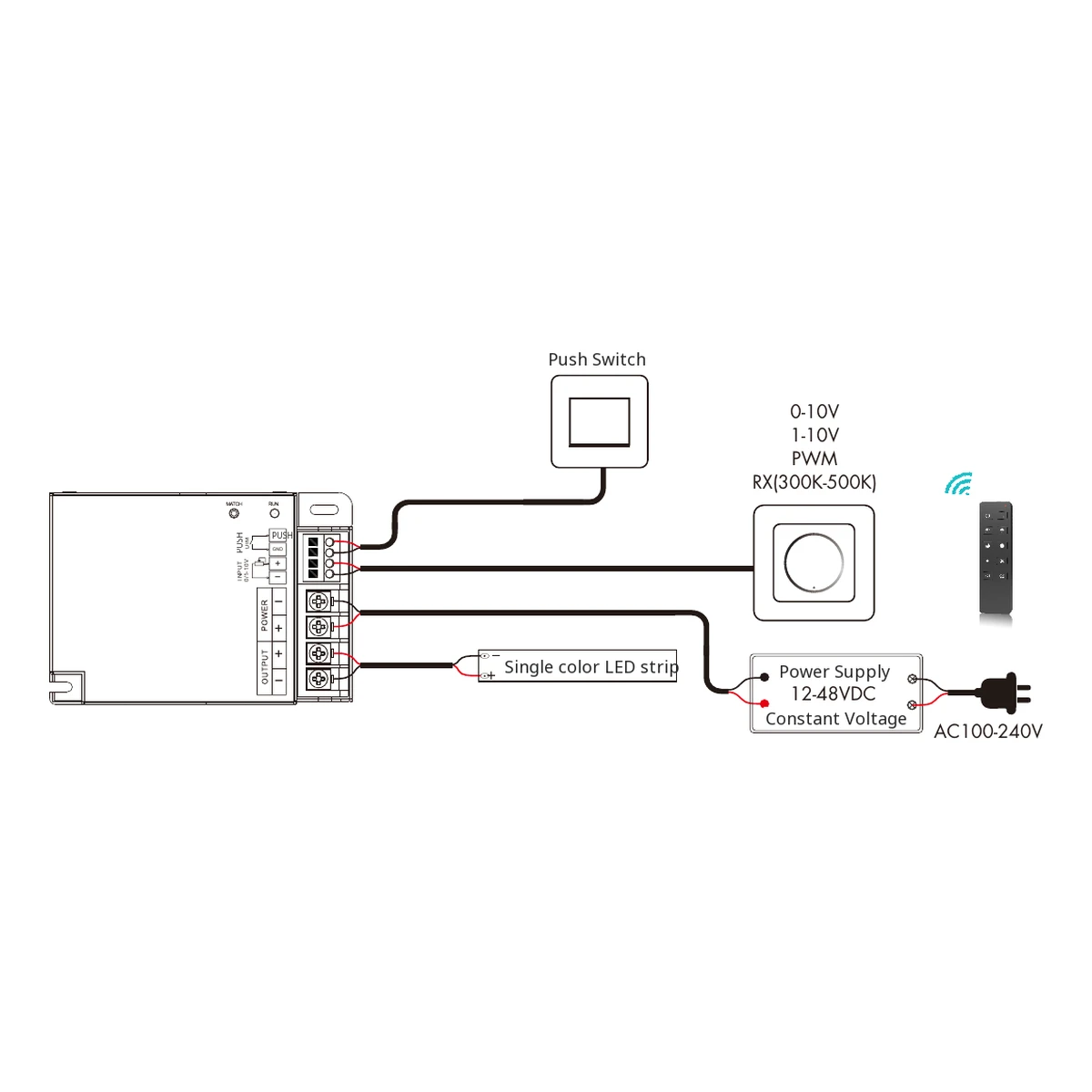 Skydance V1-T LED dimmer official wiring and installation diagram