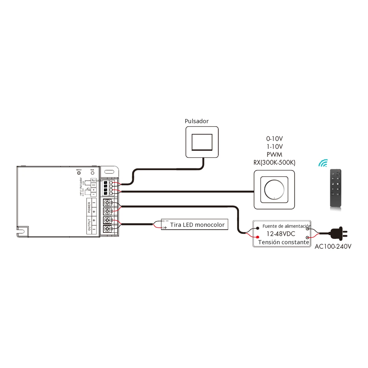 Dimmer LED Skydance V1-T: esquema oficial de conexión e instalación