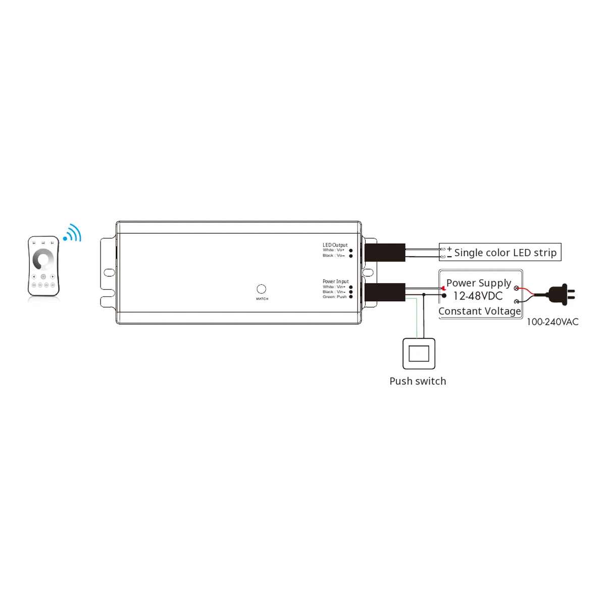 Skydance V1-WPS LED dimmer official wiring and installation diagram