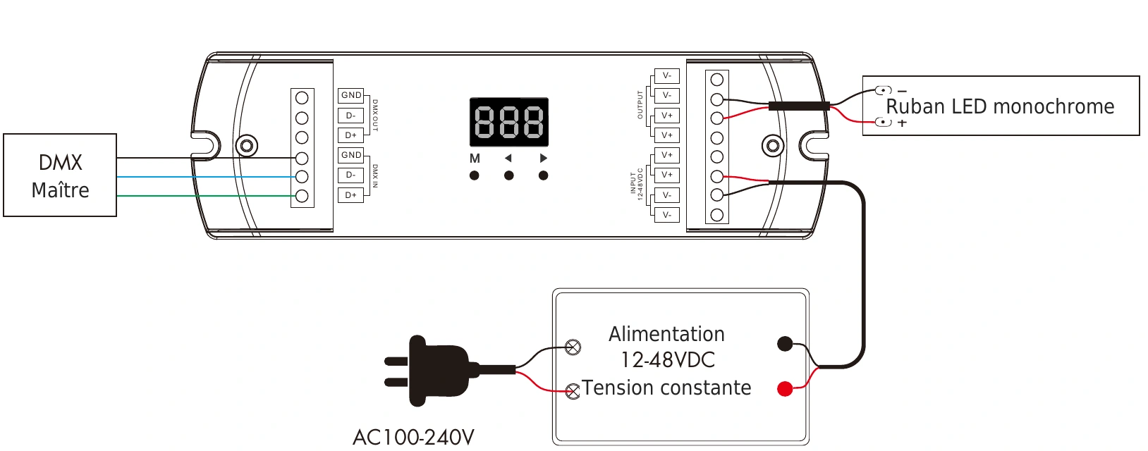 Décodeur DMX512 RDM 1 canal 10 / 15A 12-48V IP20 – D1-L — dmx d1 l wiring fr