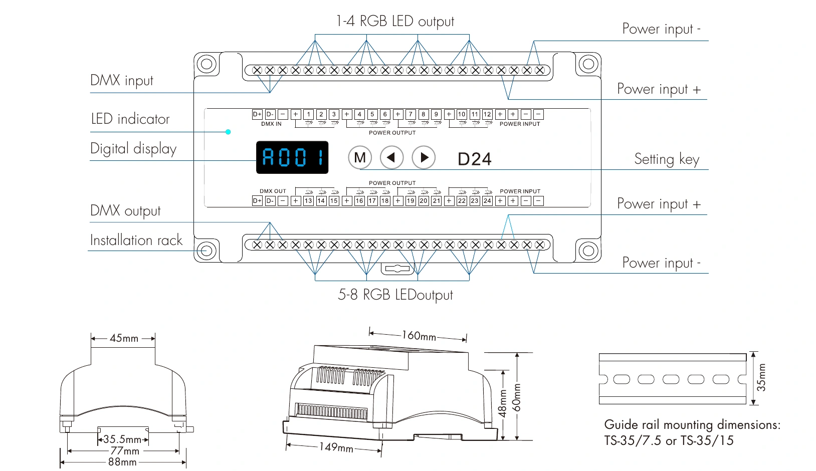 DMX512 RDM Decoder 24 channels 3A 12-24V IP20 – D24 — dmx d24 technical