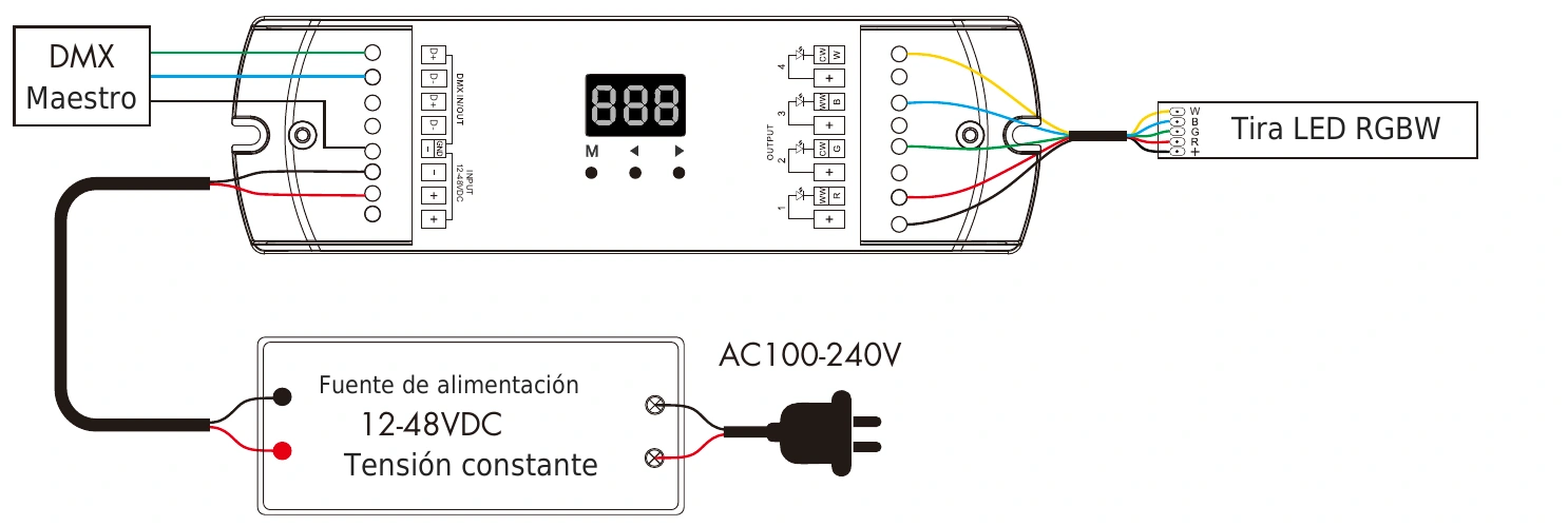 Decodificador DMX512 RDM 4 canales 5A 12-48V IP20 – D4-L — dmx d4 l wiring es