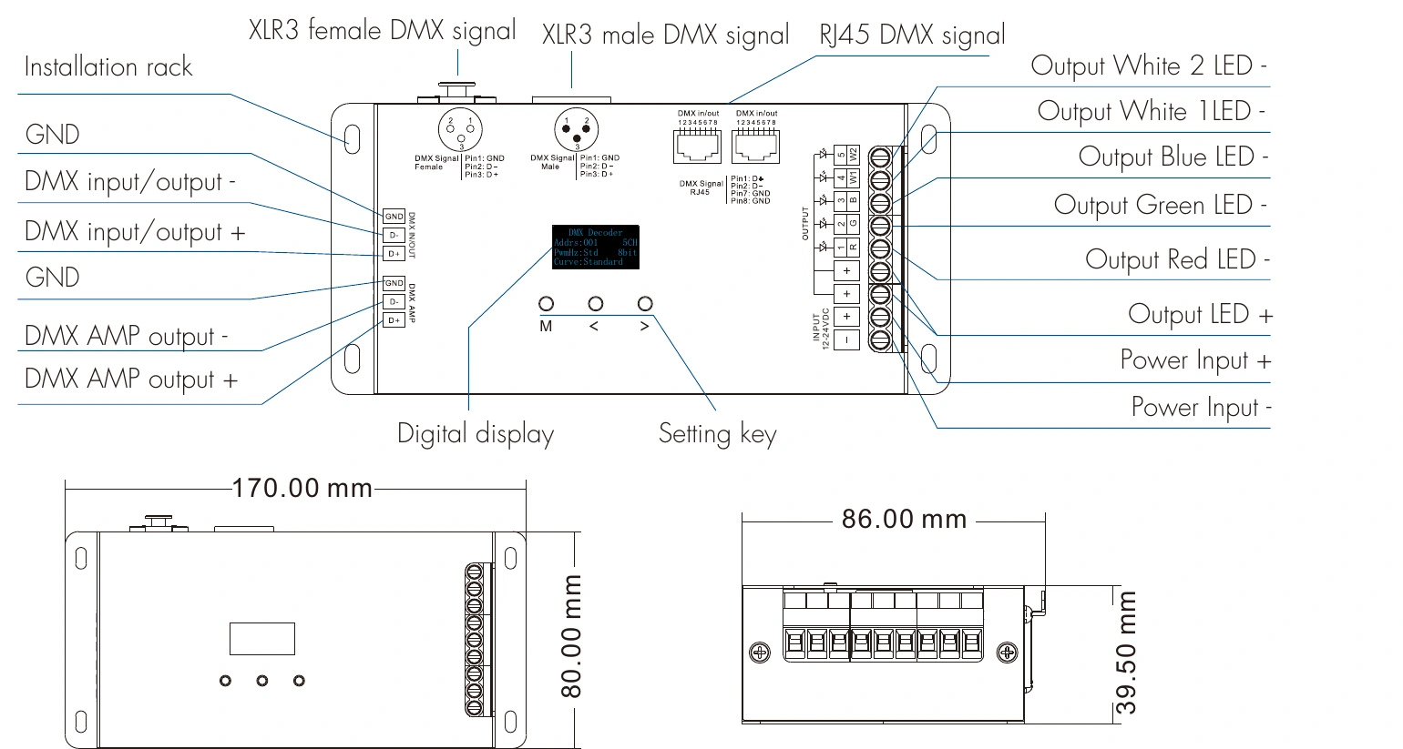 DMX512 RDM Decoder 5 channels 6A 12-24V IP20 – D5 — dmx d5 technical