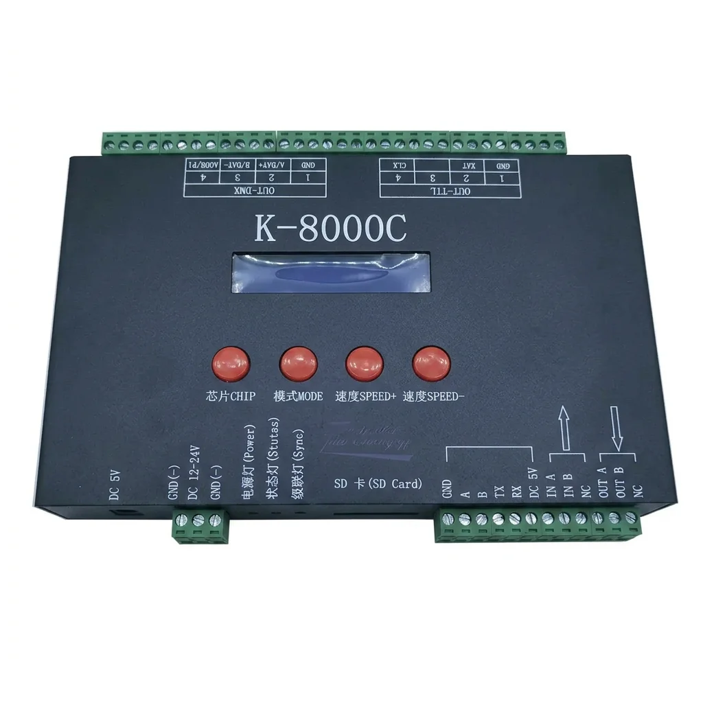 Controlador Píxel LED SPI K-8000C de 8 canales para tiras WS2812B, SK6812, APA102, DMX512 y Art-Net