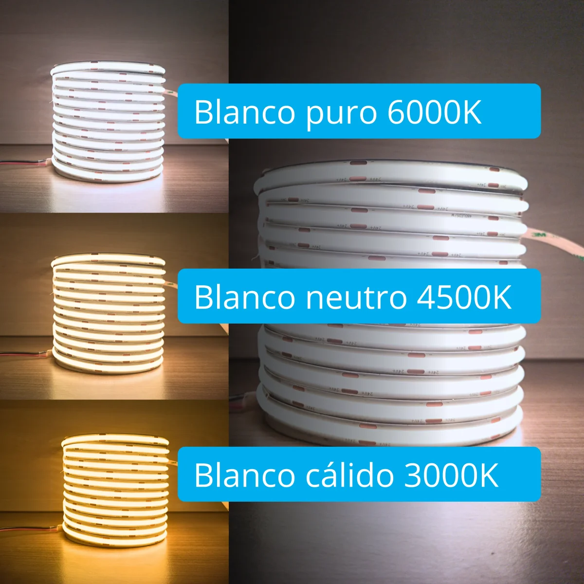 Bande LED COB 24V - 5 mètres - 480LEDs/m - IRC>90Ra - 12W/m - IP20 - coupable tous les 5cm