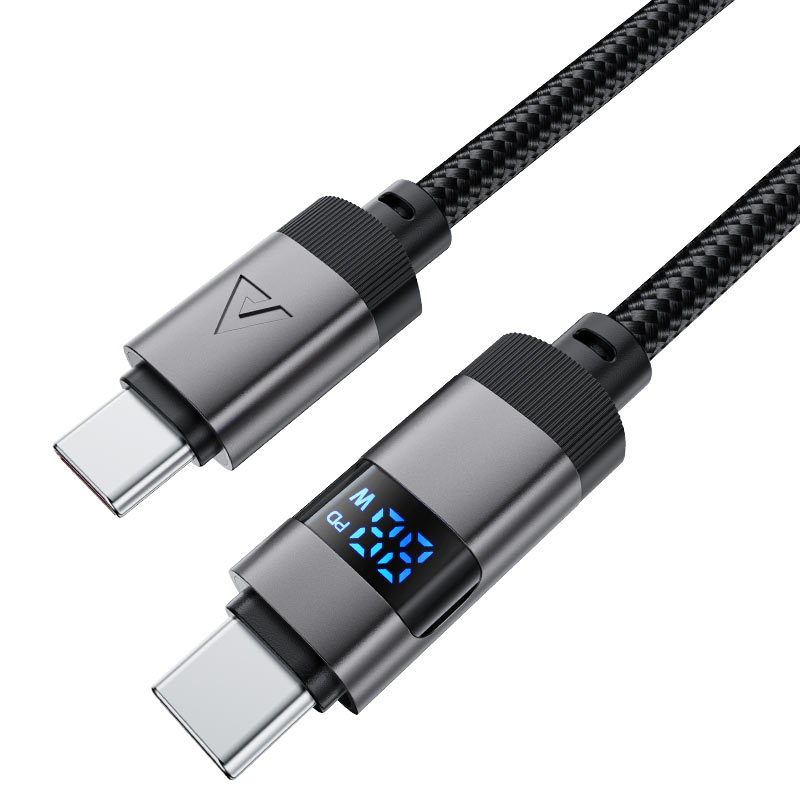 Cabo USB-C para USB-C 60W com Ecrã LED Digital Entrançado