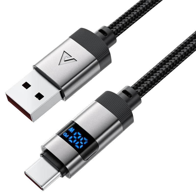 Cabo USB-A para USB-C 66W com Ecrã LED Digital Entrançado