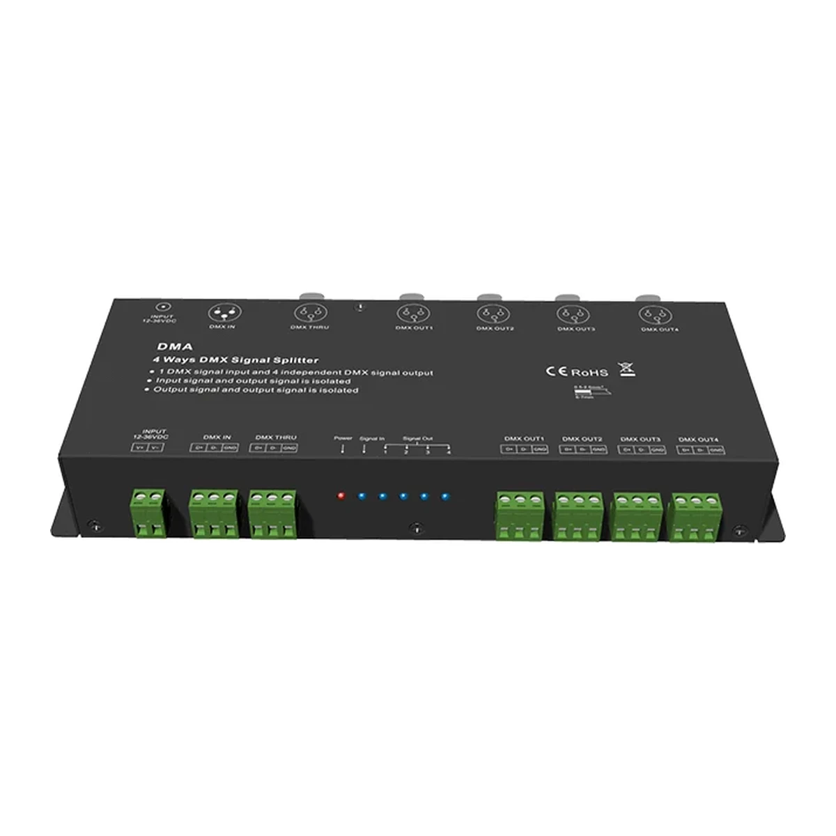 Amplificador y distribuidor de señal DMX512 4 salidas 12-36V DC – DMA — skydance dmx dma 2 1200 v2