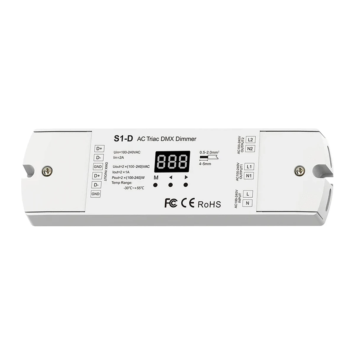 Regulador DMX512 triac por corte de fase 2CH 1A 100-240V AC – S1-D — skydance dmx s1 d 2 1200 v2