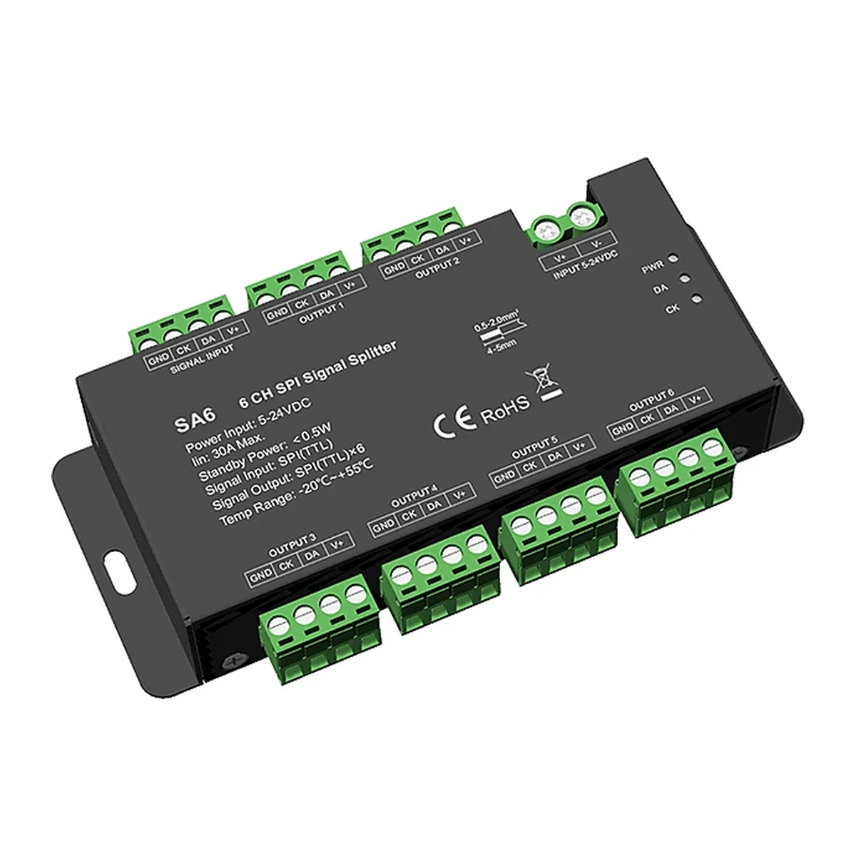 Divisor de sinal SPI SA6 Skydance para controlo profissional de píxeis e fitas LED digitais