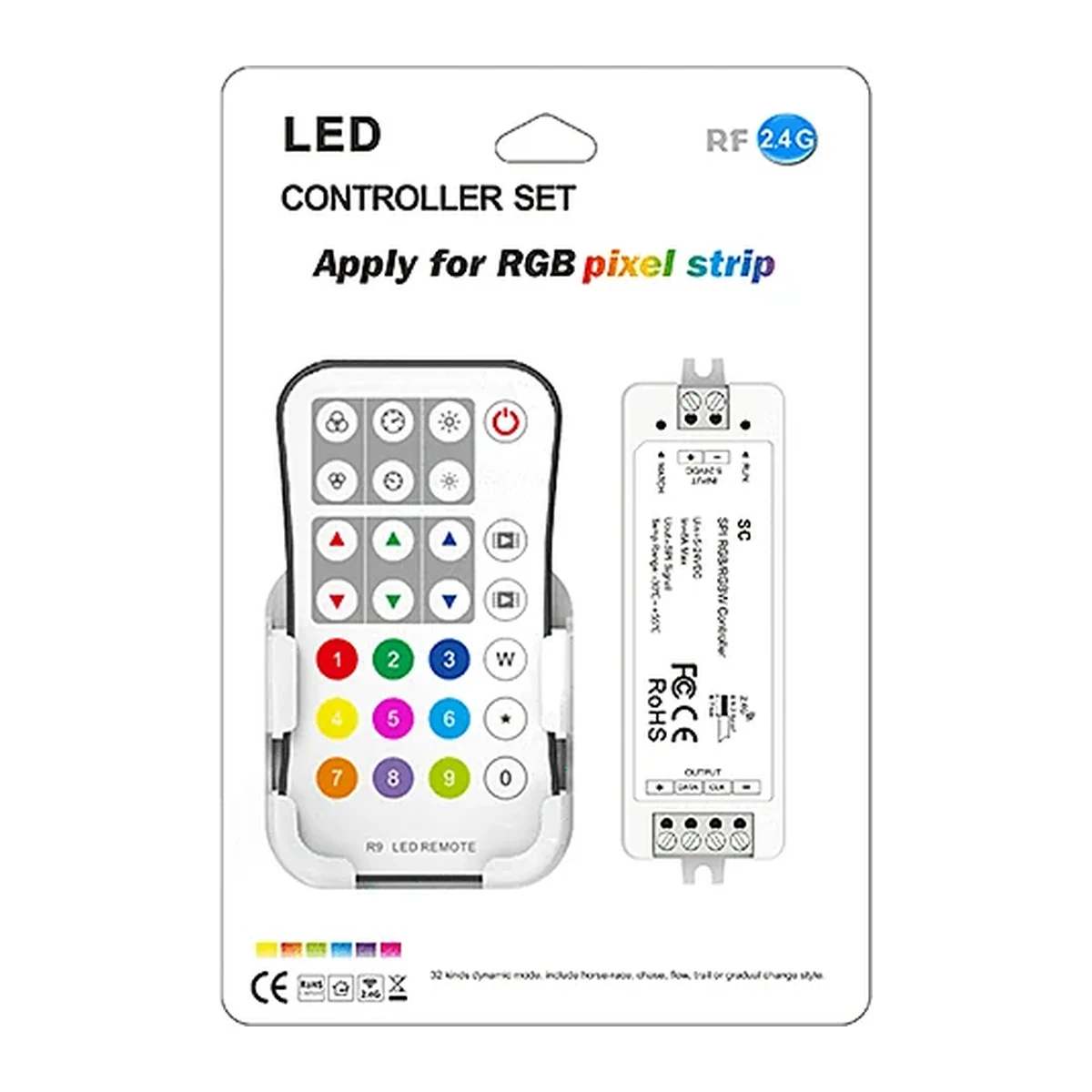 Kit controlador SPI LED e comando SC-R9-KIT Skydance para controlo profissional de píxeis e fitas LED digitais
