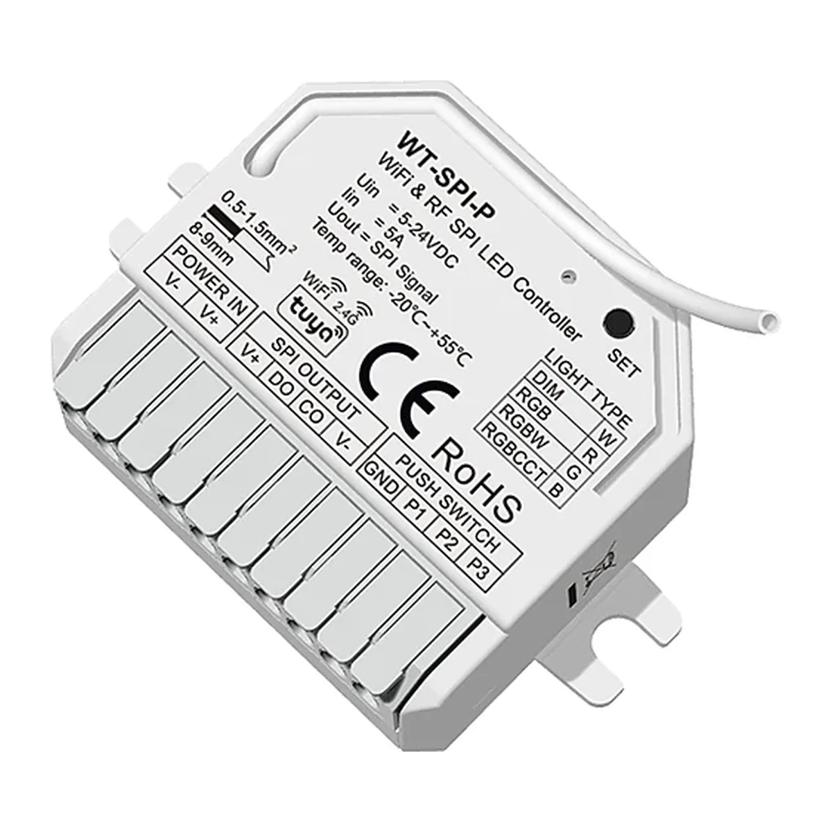 Controlador SPI LED WT-SPI-P para fitas endereçáveis Skydance para controlo profissional de píxeis e fitas LED digitais