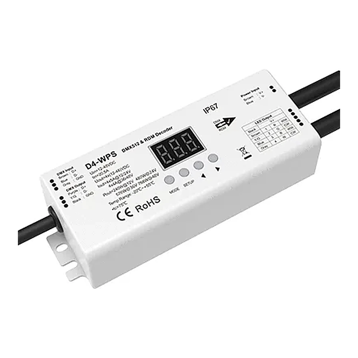 Descodificador DMX512 RDM D4-WPS de 4 canais 5A 12-48V