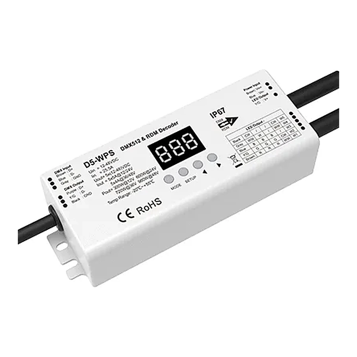 Descodificador DMX512 RDM D5-WPS de 5 canais 4A 12-48V