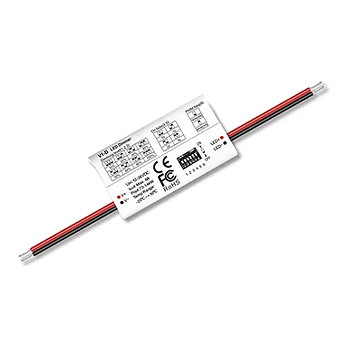 Regulador LED V1-D de 1 canal e 6A para fitas LED de 12-24V