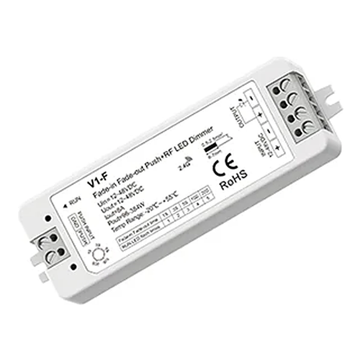 Regulador LED V1-F de 1 canal e 8A para fitas LED de 12-48V