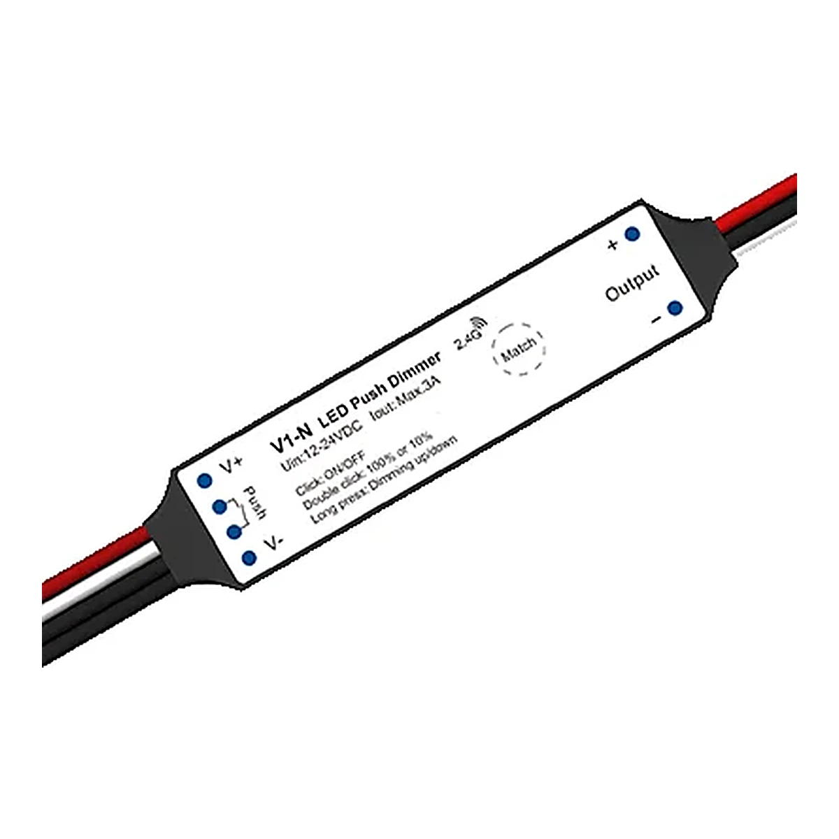 Regulador LED V1-N de 1 canal e 3A para fitas LED de 12-24V