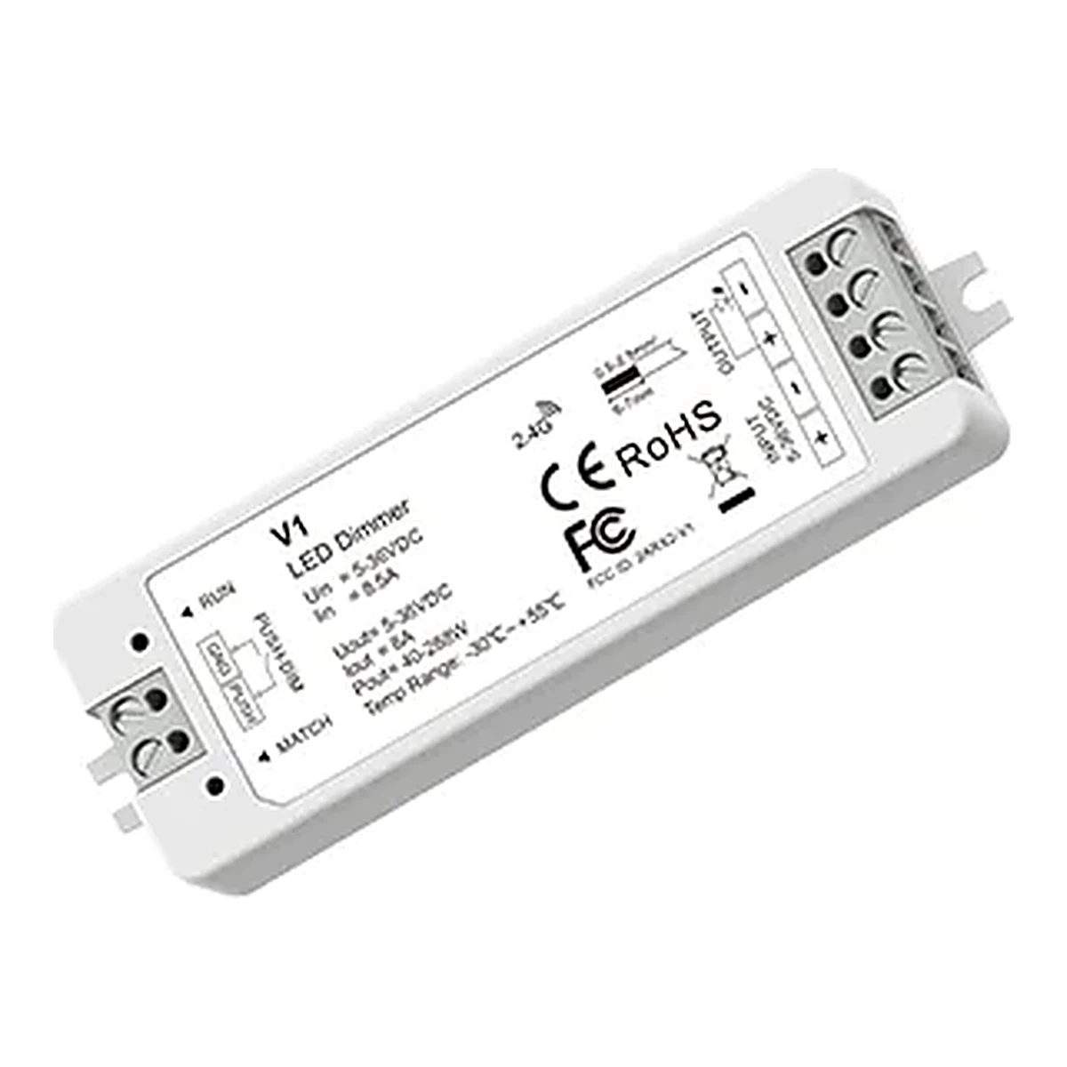 Regulador LED V1 de 1 canal e 8A para fitas LED de 5-36V