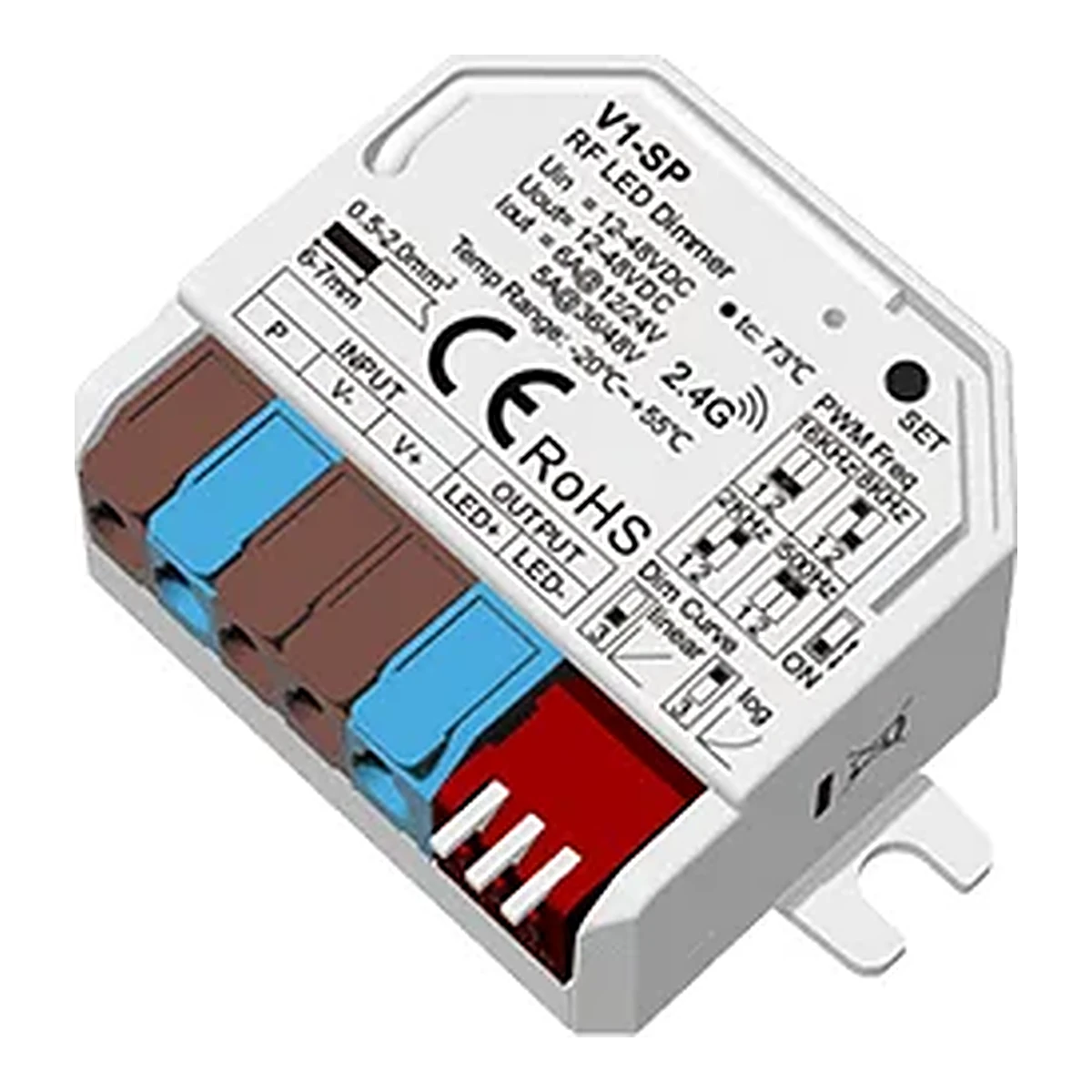 Regulador LED V1-SP de 1 canal e 6A para fitas LED de 12-48V